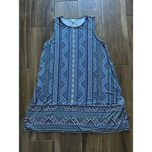 J. Jill Blue Geometric Tribal Print Sleeveless Knit Tunic Top‎ Large Petite